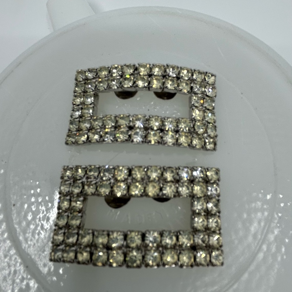 Sparkling Rectangular Rhinestone Silver Tone Shoe… - image 3